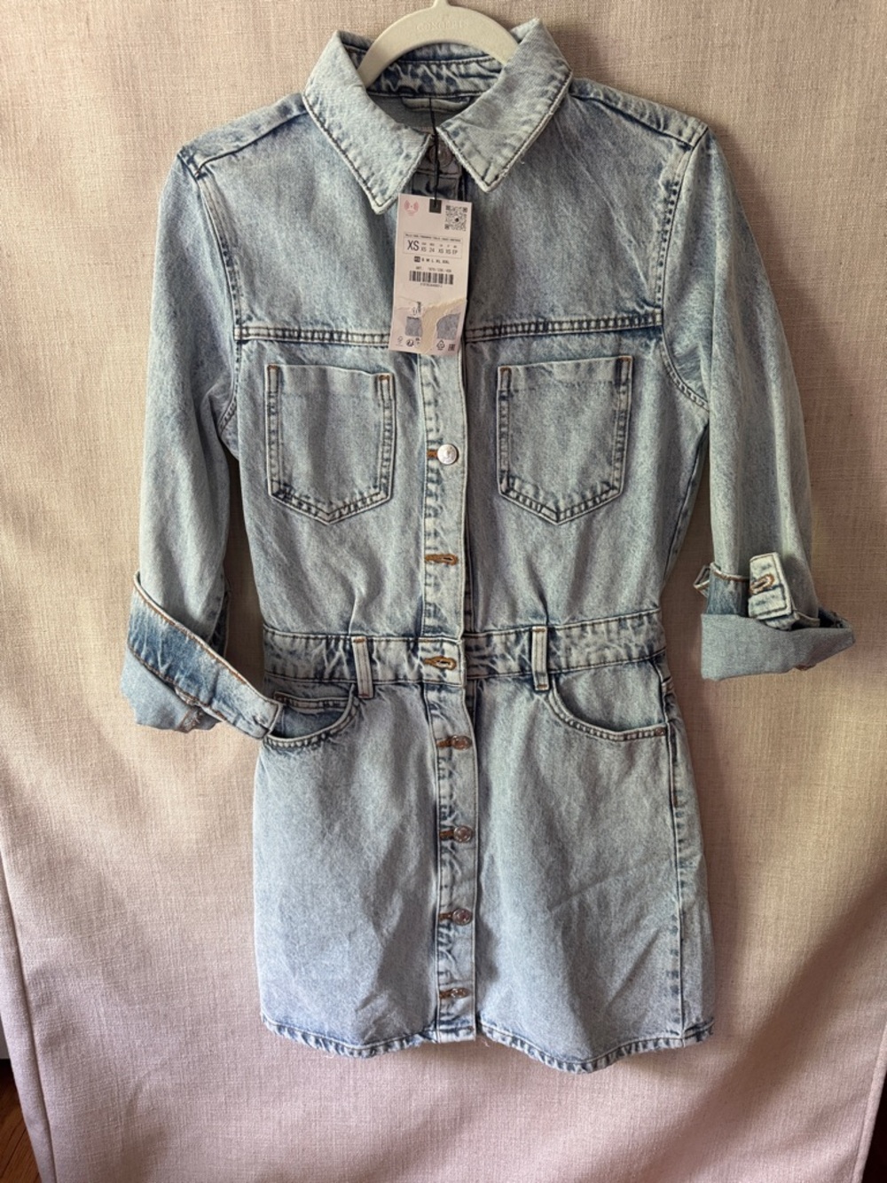 Zara Light Blue Denim Button Down Dress XS